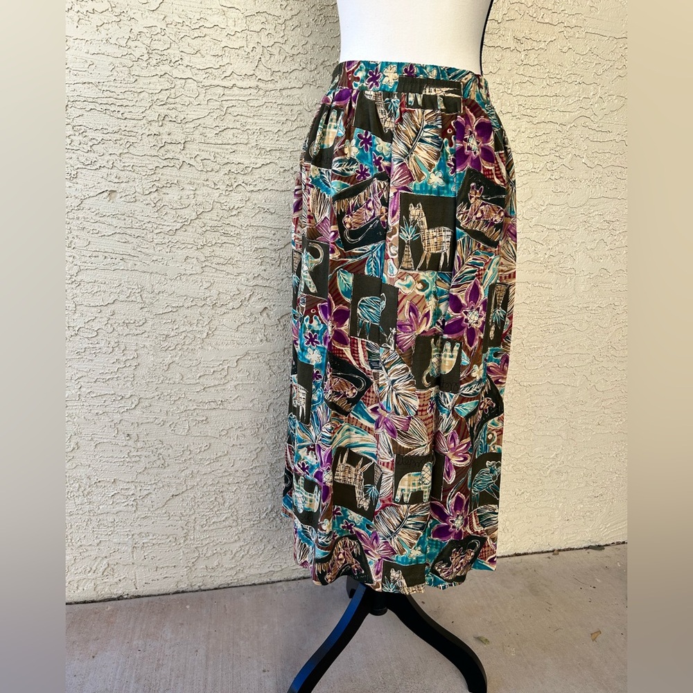 90s Tropical Print Midi Skirt